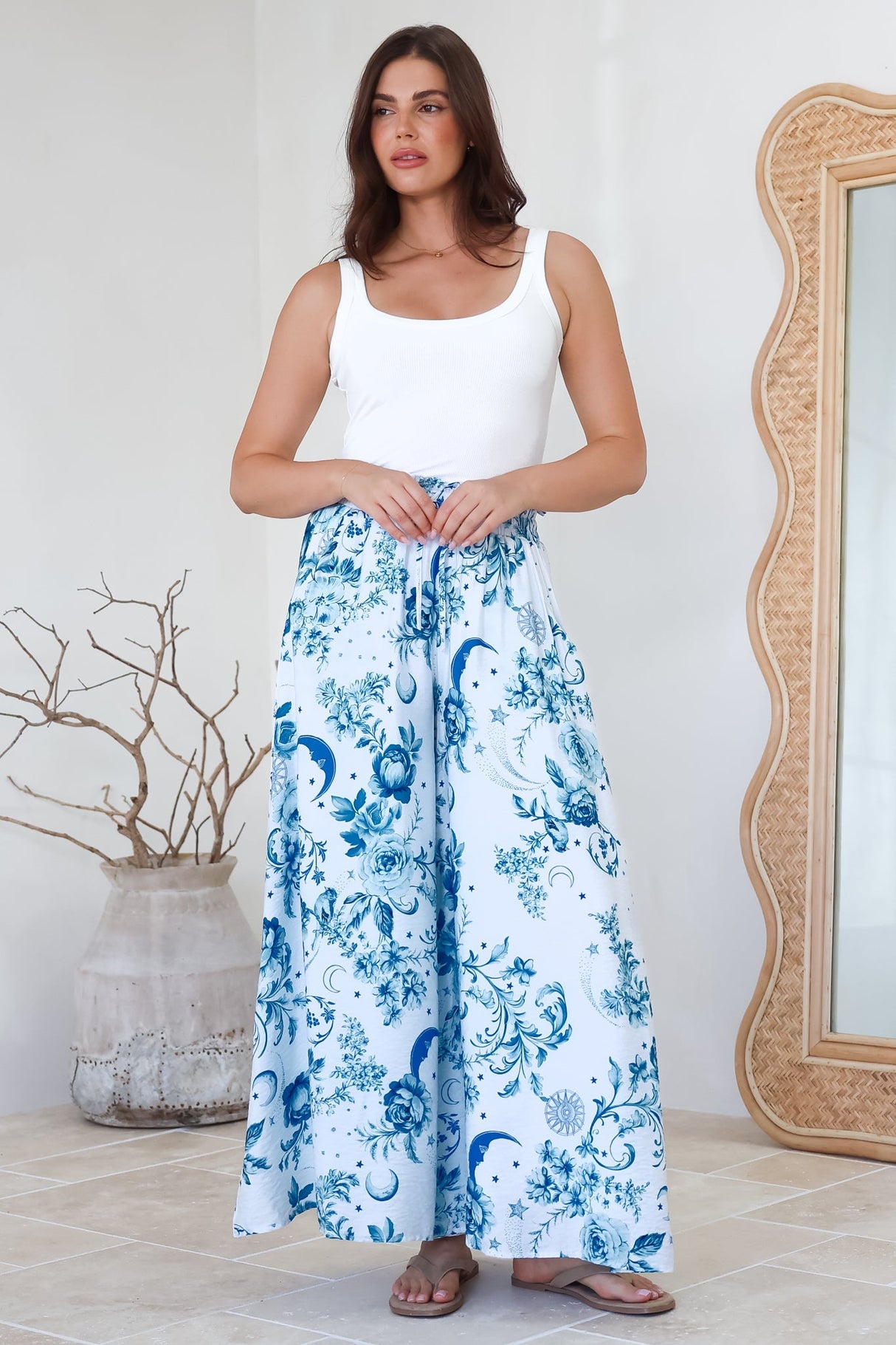 Charli Pants -  Paper Bag High Waisted Wide Leg Pants in Runa Print