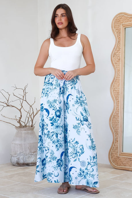 Charli Pants -  Paper Bag High Waisted Wide Leg Pants in Runa Print