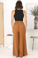 Charli Pants - Paper Bag High Waisted Wide Leg Pants in Rust