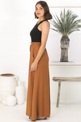 Charli Pants - Paper Bag High Waisted Wide Leg Pants in Rust