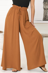 Charli Pants - Paper Bag High Waisted Wide Leg Pants in Rust