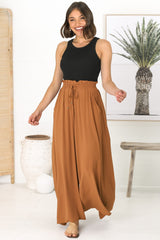 Charli Pants - Paper Bag High Waisted Wide Leg Pants in Rust