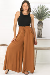 Charli Pants - Paper Bag High Waisted Wide Leg Pants in Rust