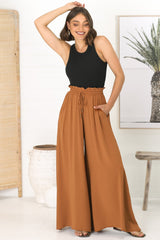 Charli Pants - Paper Bag High Waisted Wide Leg Pants in Rust