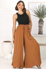 Charli Pants - Paper Bag High Waisted Wide Leg Pants in Rust