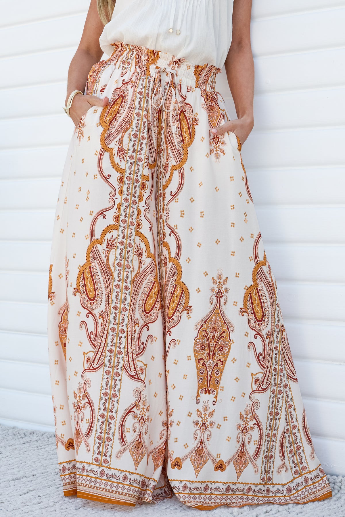 Charli Pants - Paper Bag High Waisted Wide Leg Pants in Sedona Print