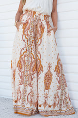 Charli Pants - Paper Bag High Waisted Wide Leg Pants in Sedona Print