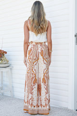 Charli Pants - Paper Bag High Waisted Wide Leg Pants in Sedona Print