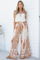 Charli Pants - Paper Bag High Waisted Wide Leg Pants in Sedona Print