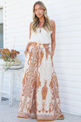 Charli Pants - Paper Bag High Waisted Wide Leg Pants in Sedona Print