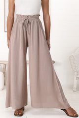 Charli Pants - Paper Bag High Waisted Wide Leg Pants in Stone