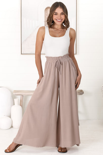 Charli Pants - Paper Bag High Waisted Wide Leg Pants in Stone