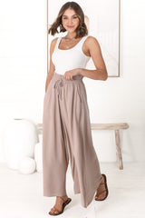 Charli Pants - Paper Bag High Waisted Wide Leg Pants in Stone