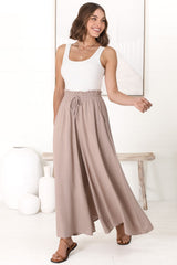 Charli Pants - Paper Bag High Waisted Wide Leg Pants in Stone