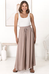 Charli Pants - Paper Bag High Waisted Wide Leg Pants in Stone