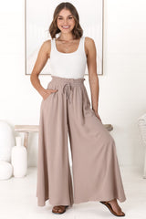 Charli Pants - Paper Bag High Waisted Wide Leg Pants in Stone