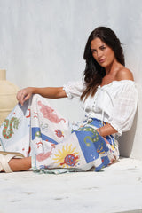 Charli Pants -  Paper Bag High Waisted Wide Leg Pants in Sylas Print