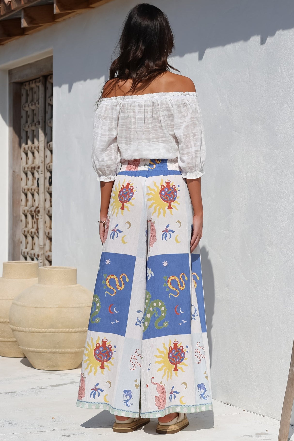 Charli Pants -  Paper Bag High Waisted Wide Leg Pants in Sylas Print
