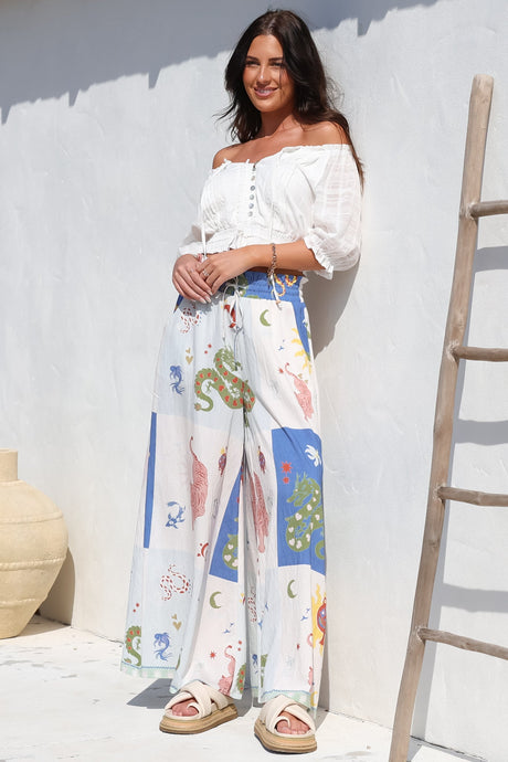 Charli Pants -  Paper Bag High Waisted Wide Leg Pants in Sylas Print