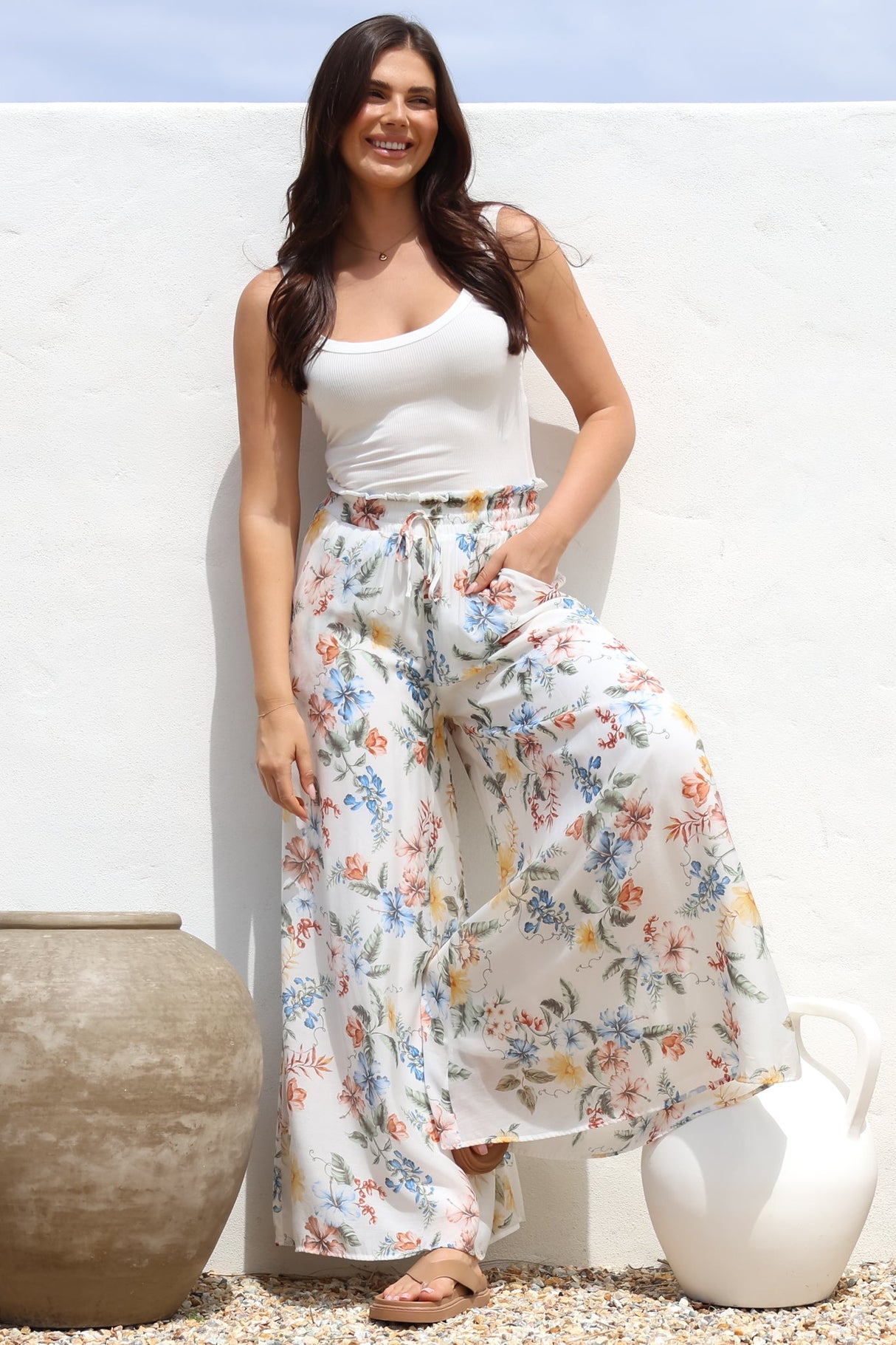 Charli Pants -  Paper Bag High Waisted Wide Leg Pants in Veronica Print