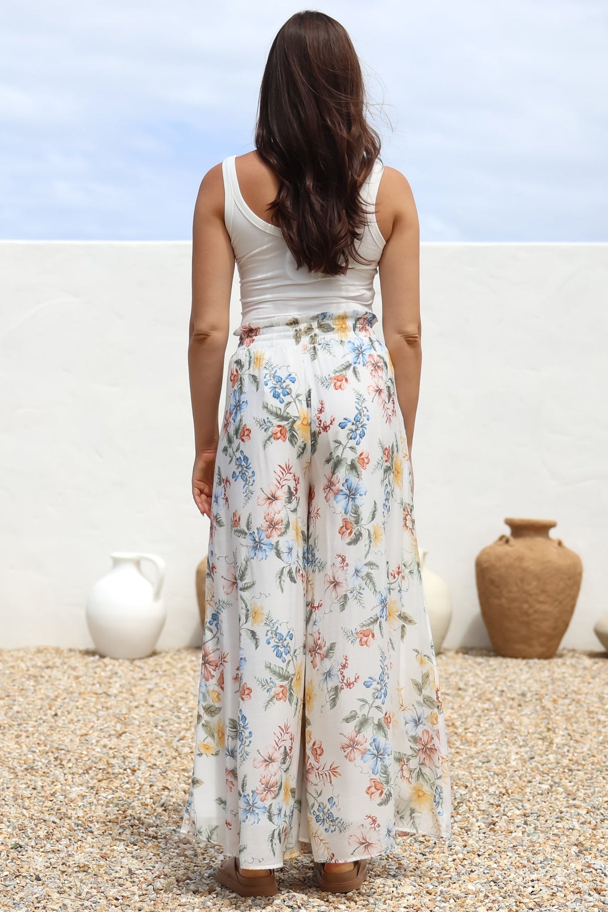 Charli Pants -  Paper Bag High Waisted Wide Leg Pants in Veronica Print