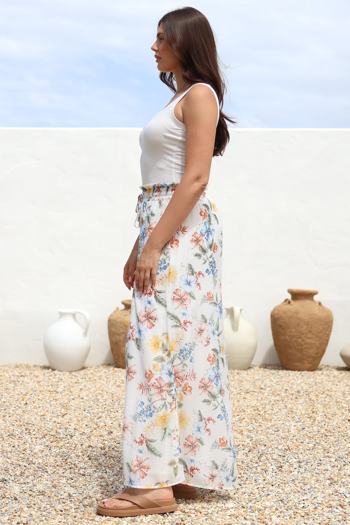 Charli Pants -  Paper Bag High Waisted Wide Leg Pants in Veronica Print