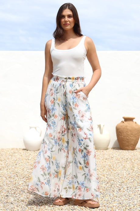Charli Pants -  Paper Bag High Waisted Wide Leg Pants in Veronica Print