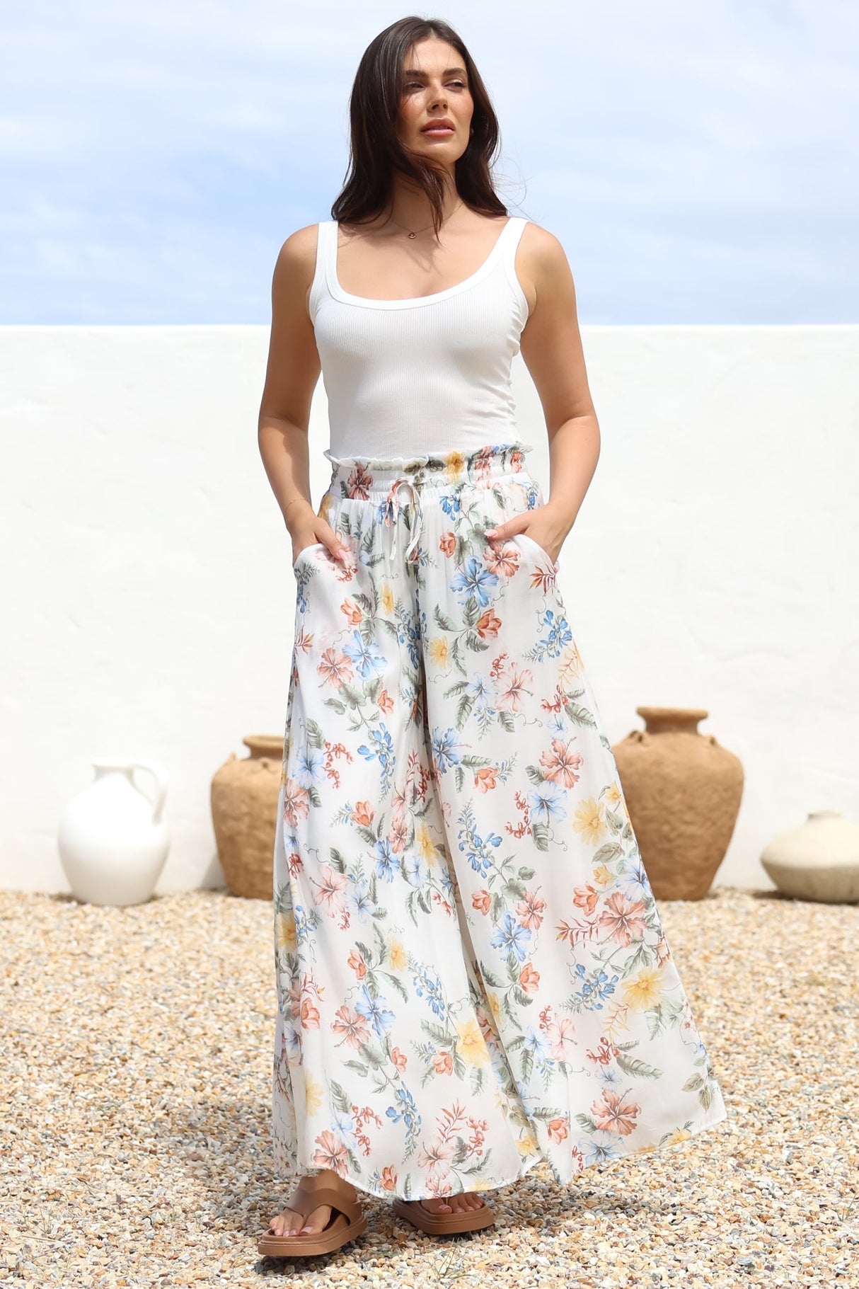 Charli Pants -  Paper Bag High Waisted Wide Leg Pants in Veronica Print