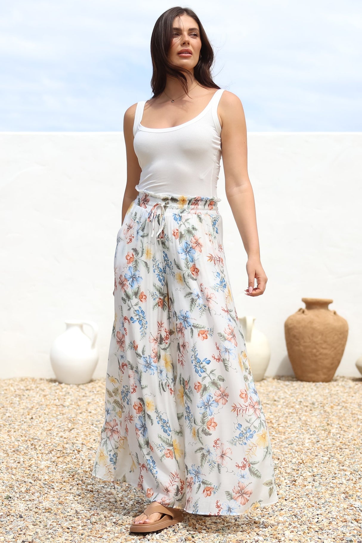 Charli Pants -  Paper Bag High Waisted Wide Leg Pants in Veronica Print