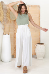 Charli Pants - Paper Bag High Waisted Wide Leg Pants in White