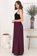 Charli Pants - Paper Bag High Waisted Wide Leg Pants in Wine