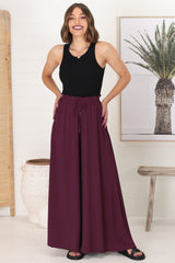 Charli Pants - Paper Bag High Waisted Wide Leg Pants in Wine