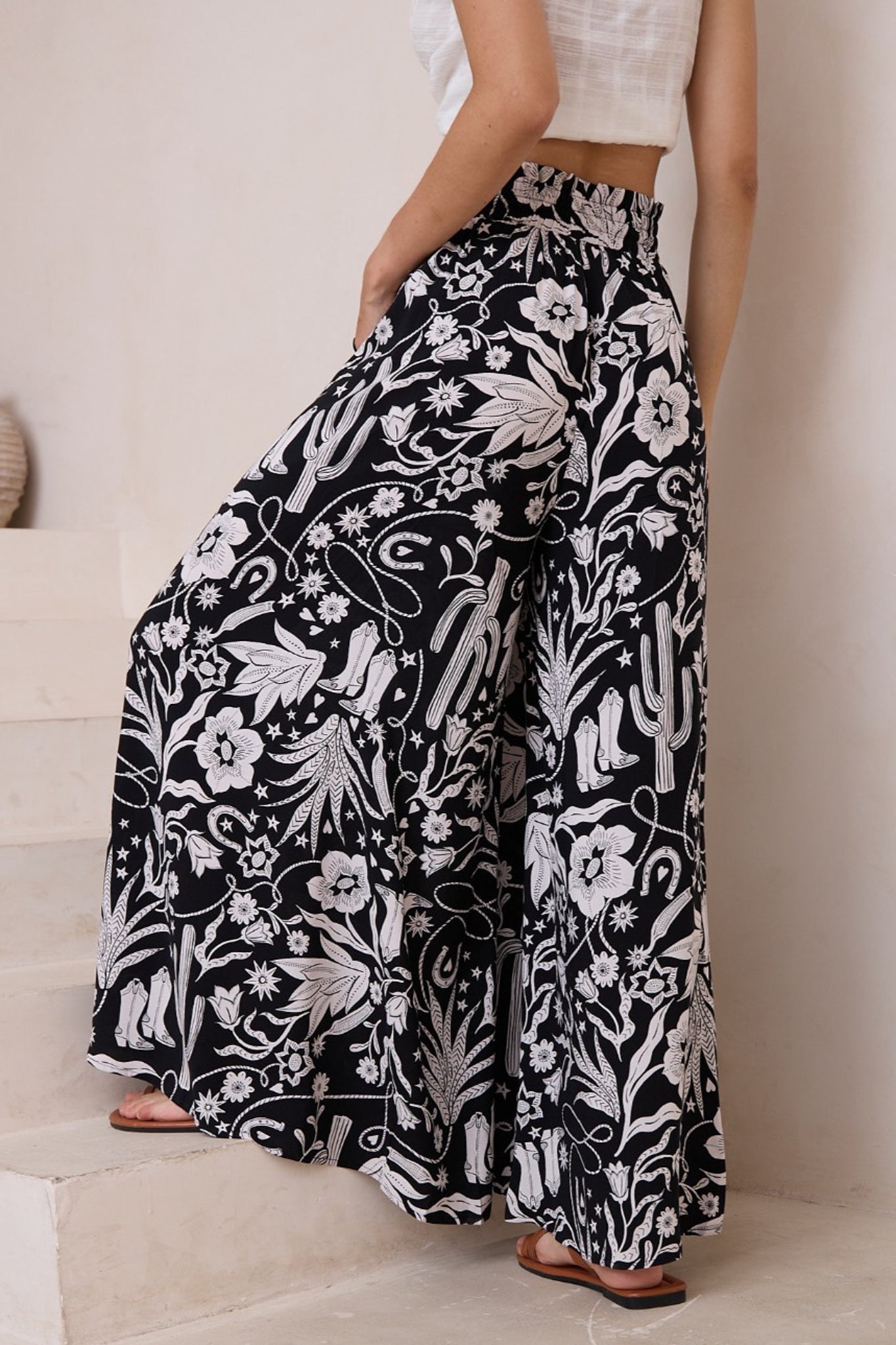 Charli Pants - Paper Bag High Waisted Wide Leg Pants in Wyoming Print