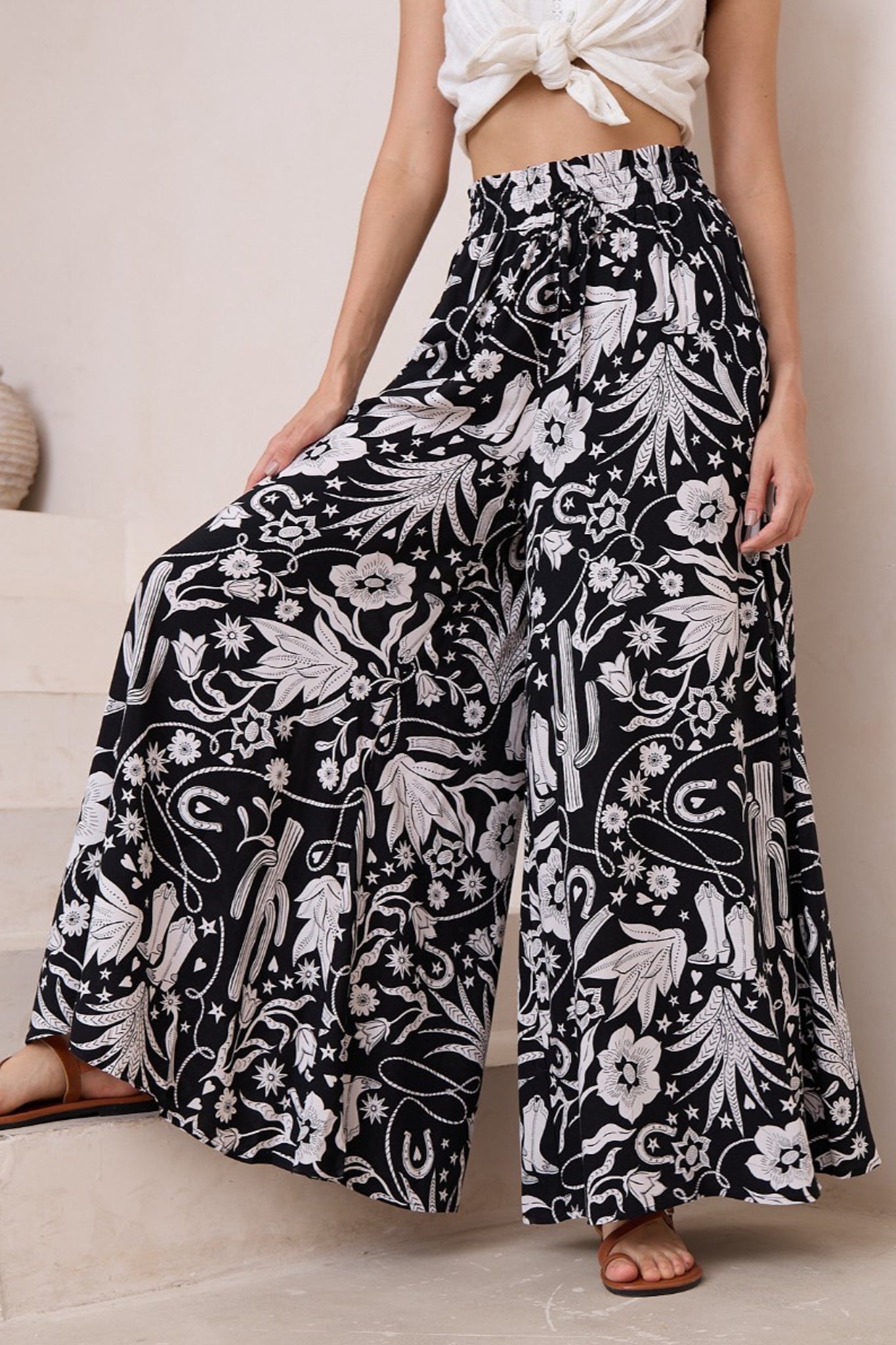 Charli Pants - Paper Bag High Waisted Wide Leg Pants in Wyoming Print