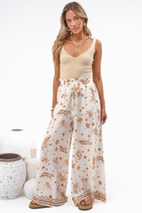 Charli Pants - Paper Bag High Waisted Wide Leg Pants in Andros Print