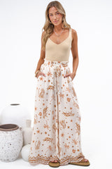Charli Pants - Paper Bag High Waisted Wide Leg Pants in Andros Print