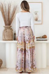 Charli Pants - Paper Bag High Waisted Wide Leg Pants in Baroque Print