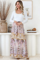 Charli Pants - Paper Bag High Waisted Wide Leg Pants in Baroque Print