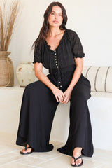 Charli Pants - Paper Bag High Waisted Wide Leg Pants in Black