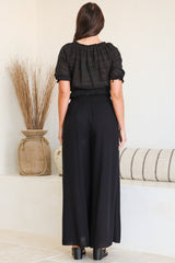 Charli Pants - Paper Bag High Waisted Wide Leg Pants in Black