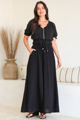 Charli Pants - Paper Bag High Waisted Wide Leg Pants in Black