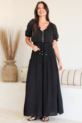 Charli Pants - Paper Bag High Waisted Wide Leg Pants in Black