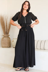 Charli Pants - Paper Bag High Waisted Wide Leg Pants in Black