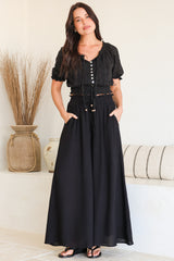 Charli Pants - Paper Bag High Waisted Wide Leg Pants in Black