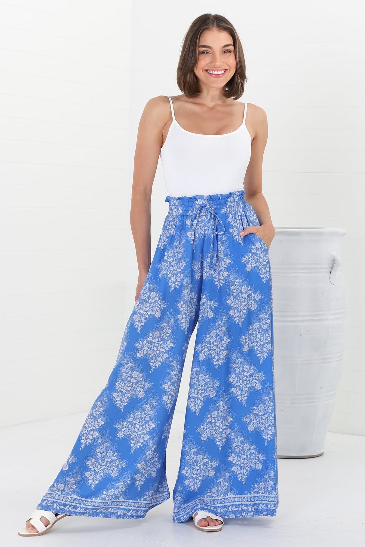 Charli Pants -  Paper Bag High Waisted Wide Leg Pants in Bridgette Print