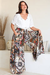 Charli Pants -  Paper Bag High Waisted Wide Leg Pants in Elaine Print