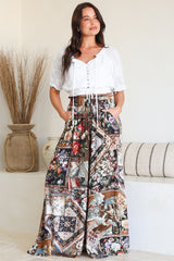 Charli Pants -  Paper Bag High Waisted Wide Leg Pants in Elaine Print