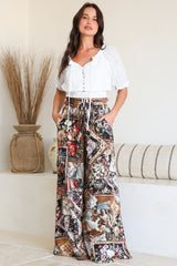 Charli Pants -  Paper Bag High Waisted Wide Leg Pants in Elaine Print