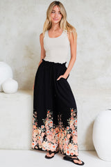 Charli Pants - Paper Bag High Waisted Wide Leg Pants in Florence Print Black