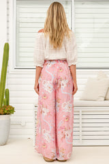 Charli Pants - Paper Bag High Waisted Wide Leg Pants in Ginnee Print